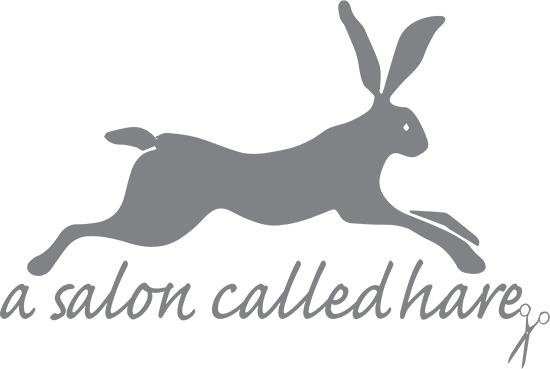 A Salon called Hare logo, s grey hare against a white background