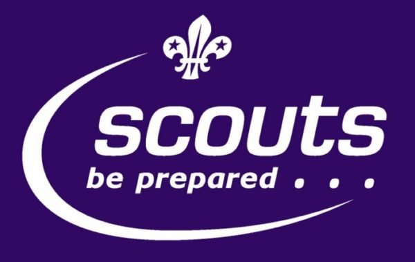 Scouts Be prepared logo, white on a purple background